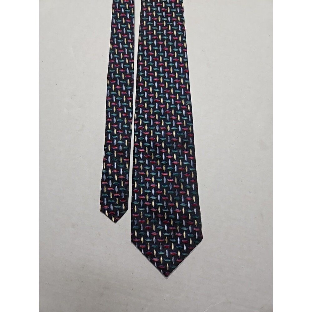 Ben Silver England Men's Navy Geometric Pattern Silk Neck Tie 55" x 3.5"